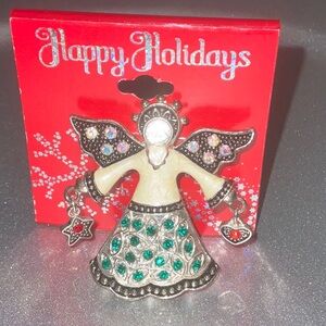 NWT Angel Brooch Happy Holidays